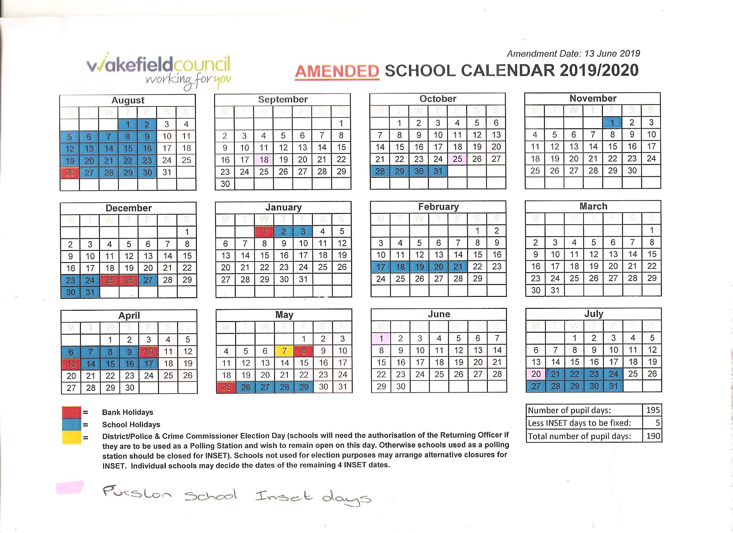 Purston Infant School » Blog Archive » school calendar 20192020