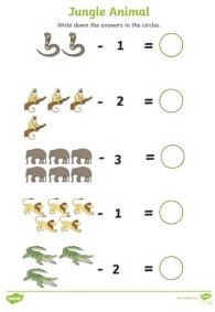 Jungle Animal Themed Subtraction Worksheet